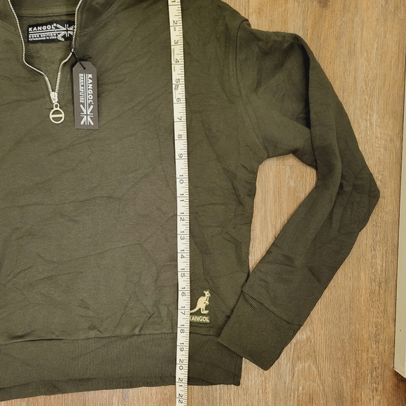 KANGOL Cropped Army Green 1/4 Zip Sweatshirt Size Large - Picture 7 of 8